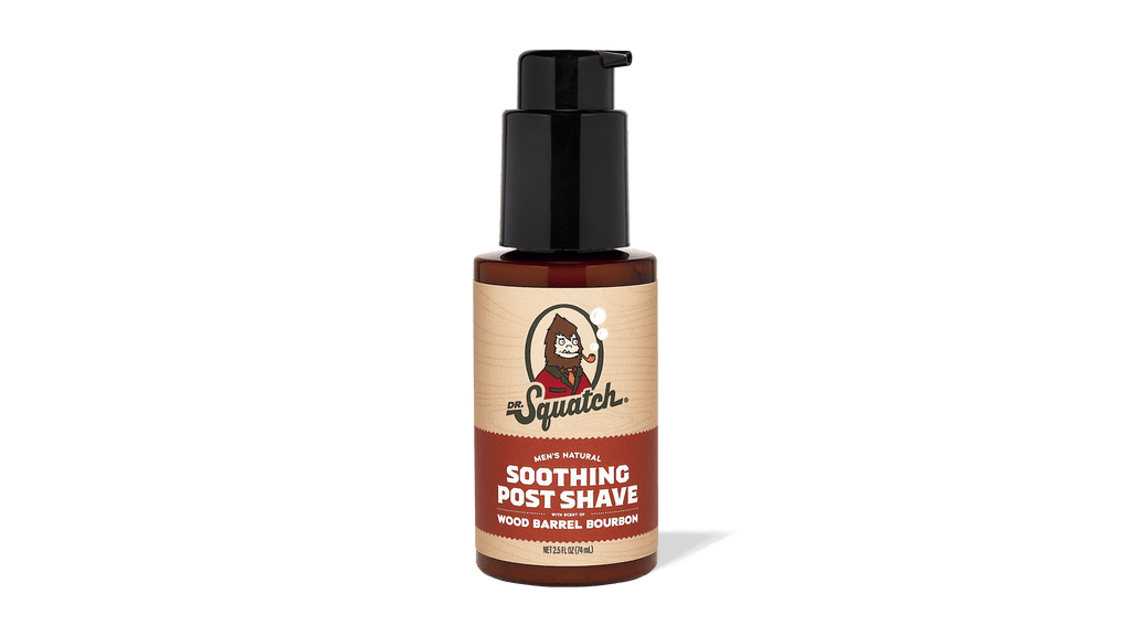 Dr. Squatch Soothing Post Shave Wood Barrel Bourbon post-shave product packaging